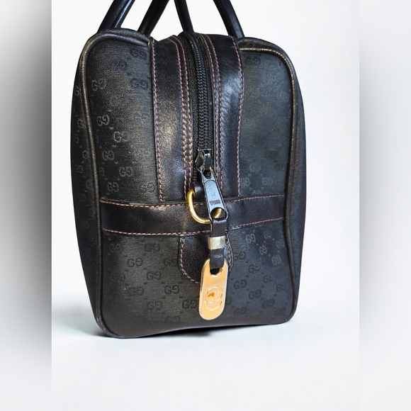 Gucci Vintage Boston Bag – Black Monogram Canvas w/ Gold Hardware - Picture 3 of 6